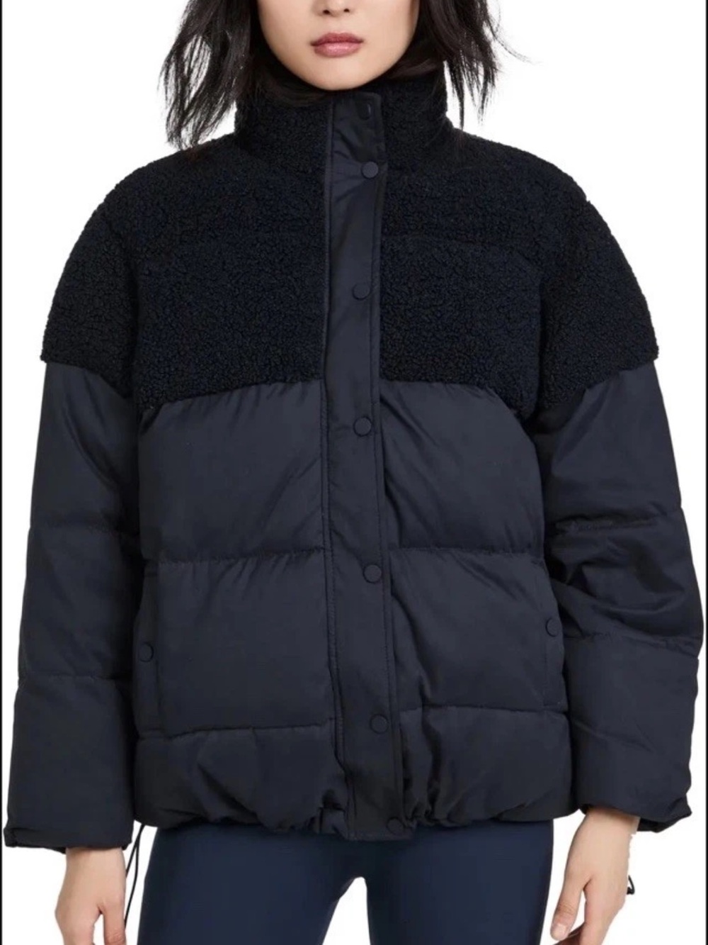 Good American Sherpa Mi Cocoon Puffer Jacket Midnight Oversized Size 4 XL